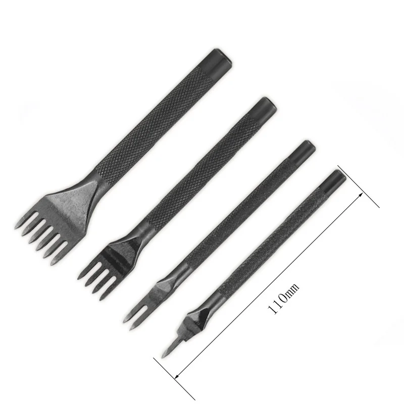 DIY High Carbon Steel 4pcs 3/4mm 1/2/4/6 Prong Lacing Diamond Stitching Chisel Hole Punch Blackened Non-slip Leather Craft Tool