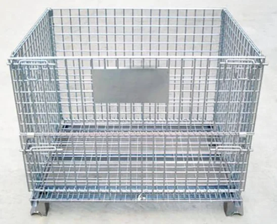 Metal stackable collapsible wire mesh container