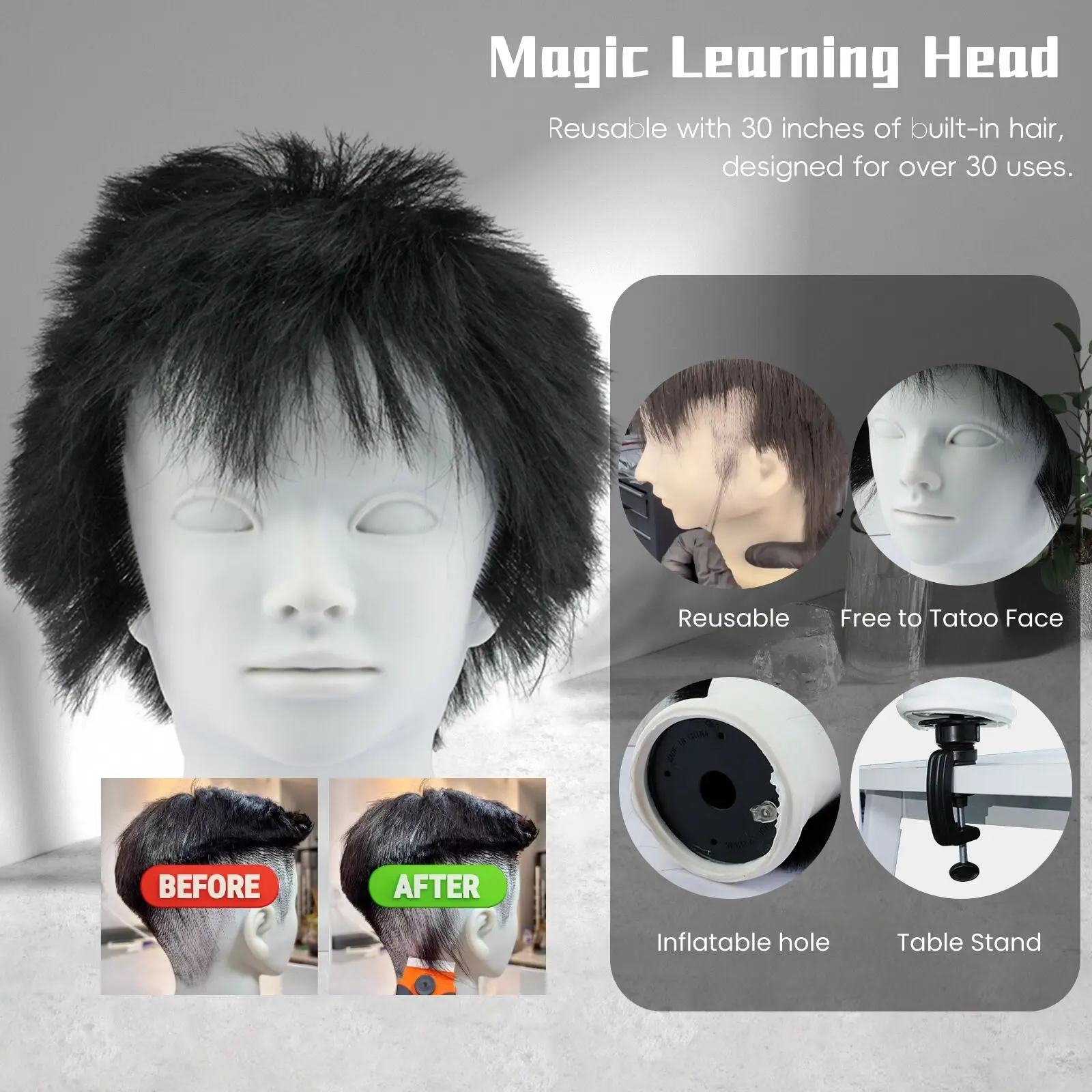Fashion Magic Teaching Head Hot Sale Black 100% Real Human Hair Dummy Learning Head Mannequin Training Head For Salon Practice