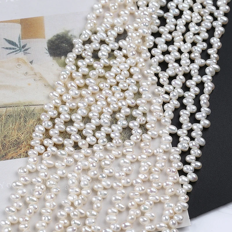 Top Drill Hole 3.5-4mm A AA AAA AAAA natural white loose beads real freshwater rice pearl strand for jewelry making