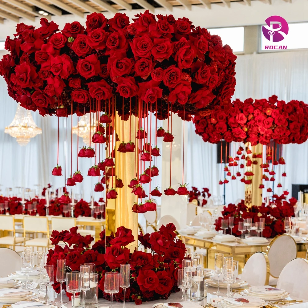 Gold Centerpiece with Flower Wring Stainless Steel Column Flower Stand wedding centerpieces table decorations