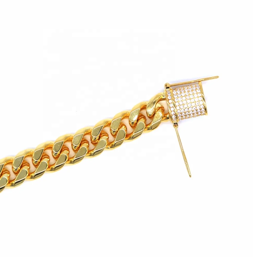 Модные micro pave Цирконий ювелирные изделия КУБИНСКИЙ звено цепи из 18-ти кратного желтого золота 12 мм широкий пояс для мужчин в стиле «хип-хоп», ожерелье
