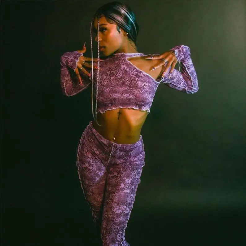 W1079 Фиолетовый Леггинсы для бега короткий топ комплект из 2 предметов женская одежда