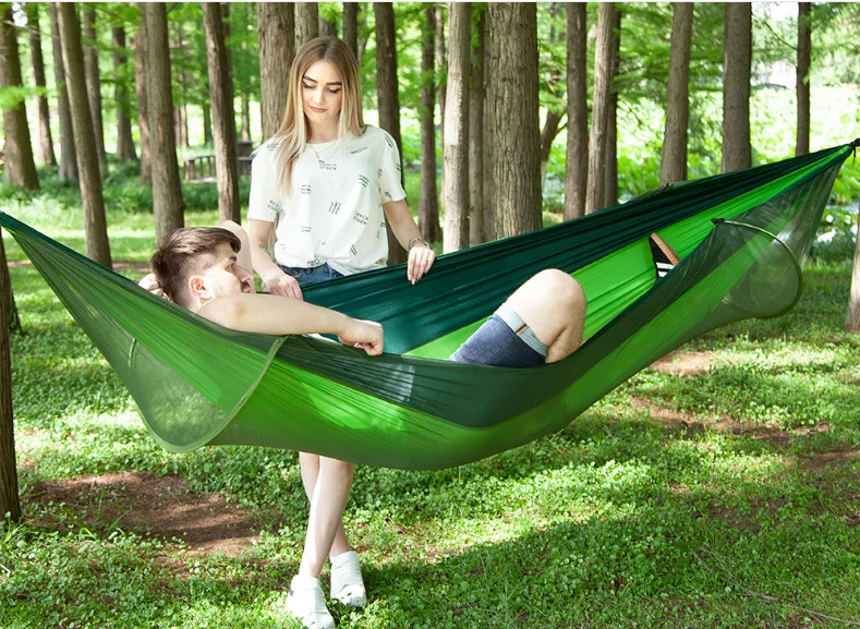 WOQI  Outdoor Automatic Bug Net Hammock Tent   Nylon  parachute   Portable Quick Opening  Camping Hammock with Mosquito Net
