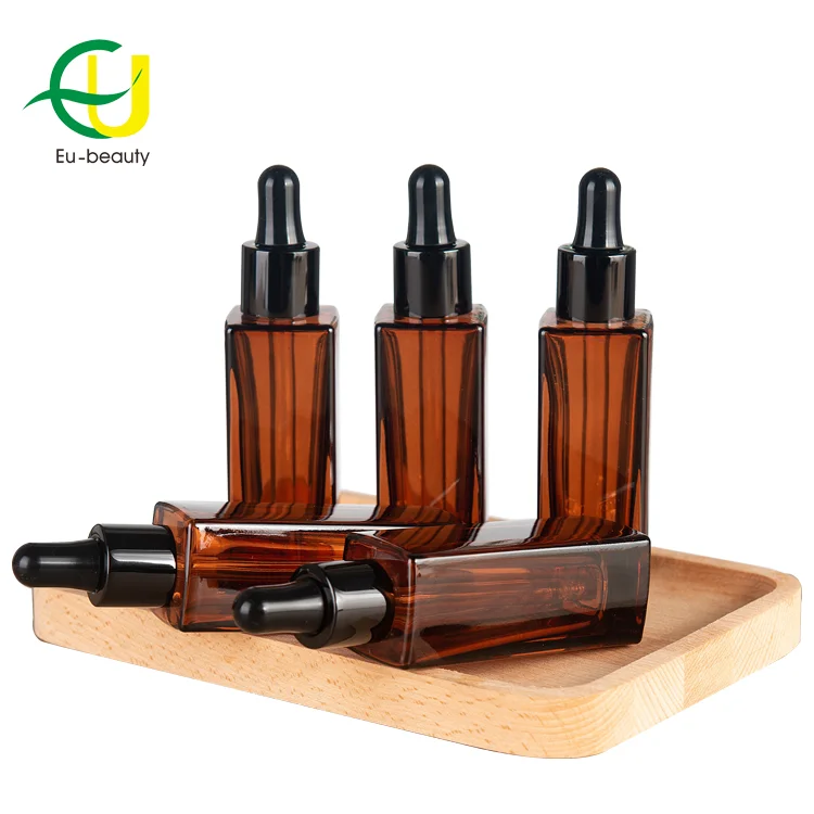 
Eu-beauty america cosmetic boston glass bottle with plastic ribbed dropper 