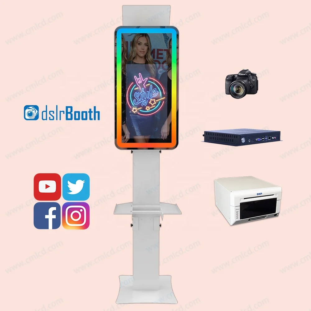 21.5 Inch Photo Booth Selfie Pod Wedding or Party Photo Booth Mirror Selfie Magic Photo Mirror Booth Machine with Printer Kiosk