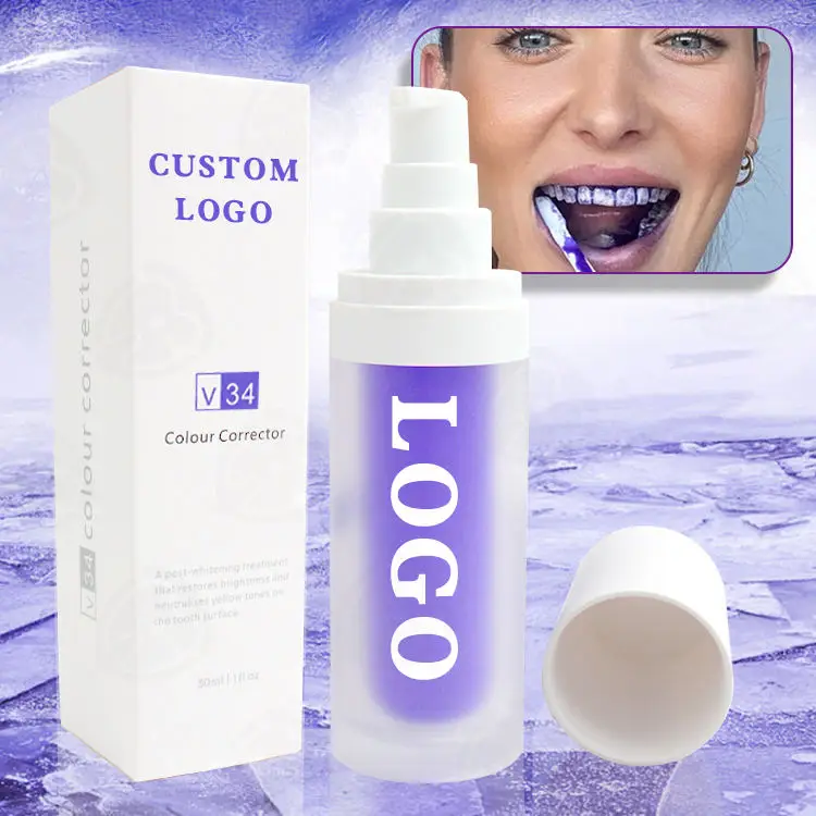 Professional Oral Care V34 Colour Corrector Teeth Whitening Tooth Stain Removal Serum Private Label V34 Purple Toothpaste