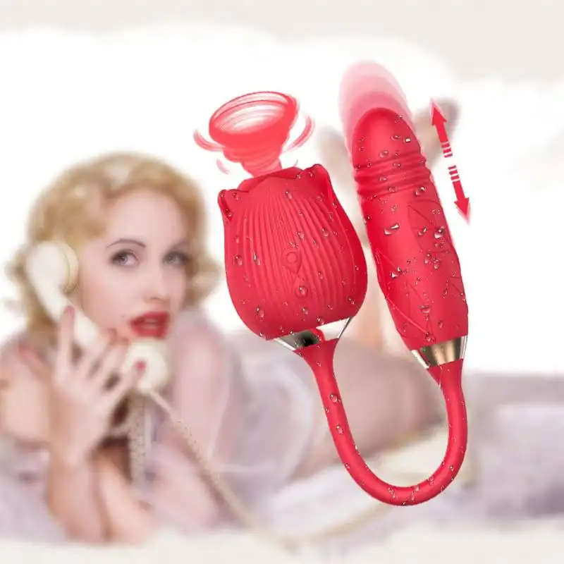 Green Red Black Rose Flower Shape Adult Juguetes Sexuales Masturbators Clitoris Sucking Sex Toys 2 In 1 Rose Vibrator For Woman