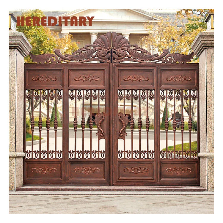 Powder spraying brown courtyard aluminum fence gate metal outdoor gate design