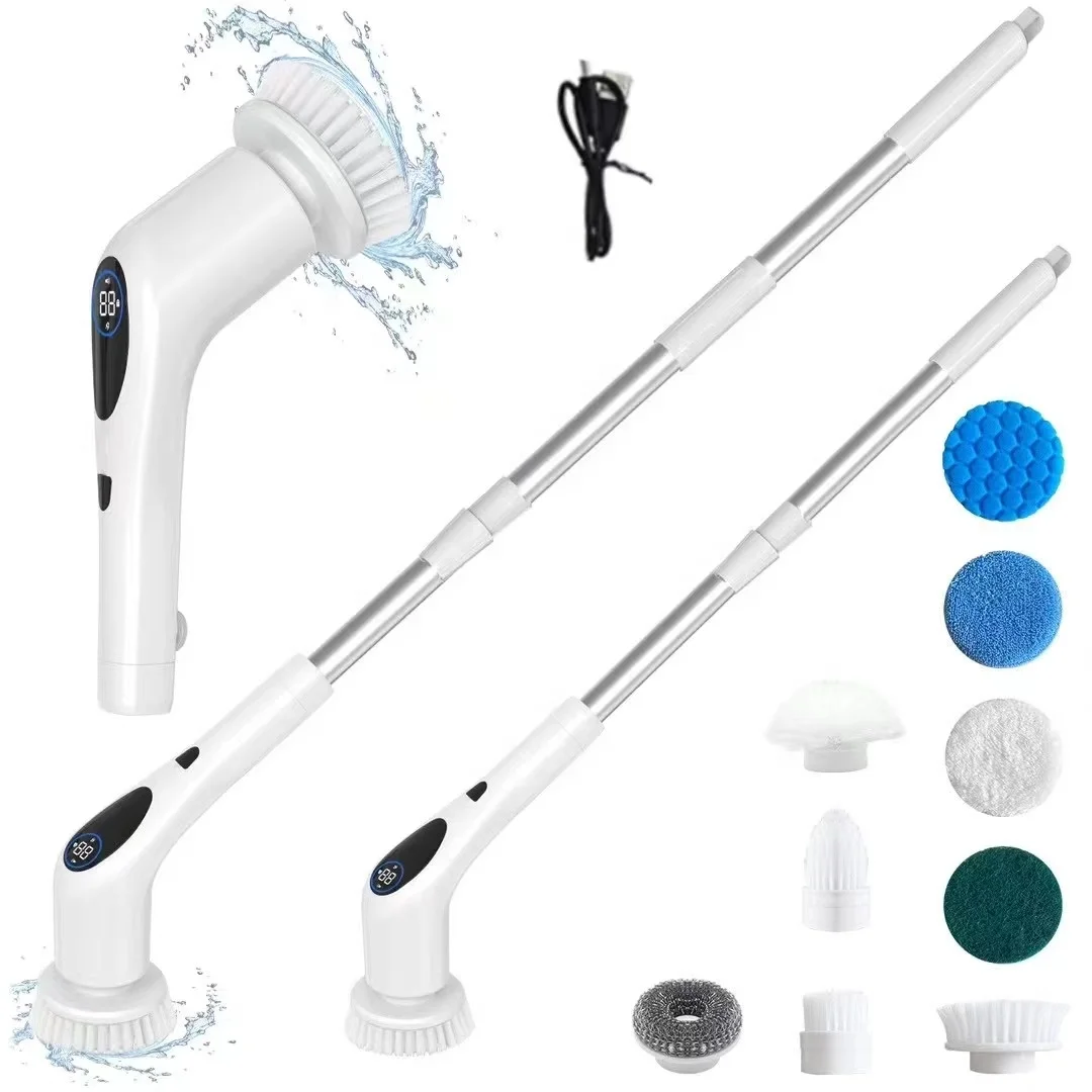 Electric Spin Scrubber 9 In 1 Cordless Voice Prompt Cleaning Brush Power Shower For Bathroom Tub Tile Floor Kitchen Window