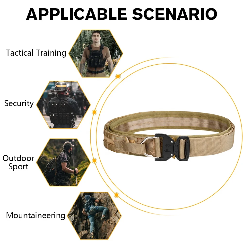 Nylon MOLLE Battle Double Belt with Metal Cobra Buckle and Anti-Slip Pad Inner Belt Law Enforcement Tactical Utility Duty Belt