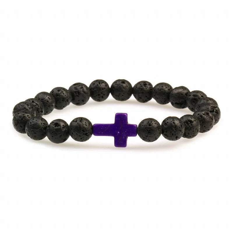 Natural Lava Stone Cross 8mm Beads bracelet ST114