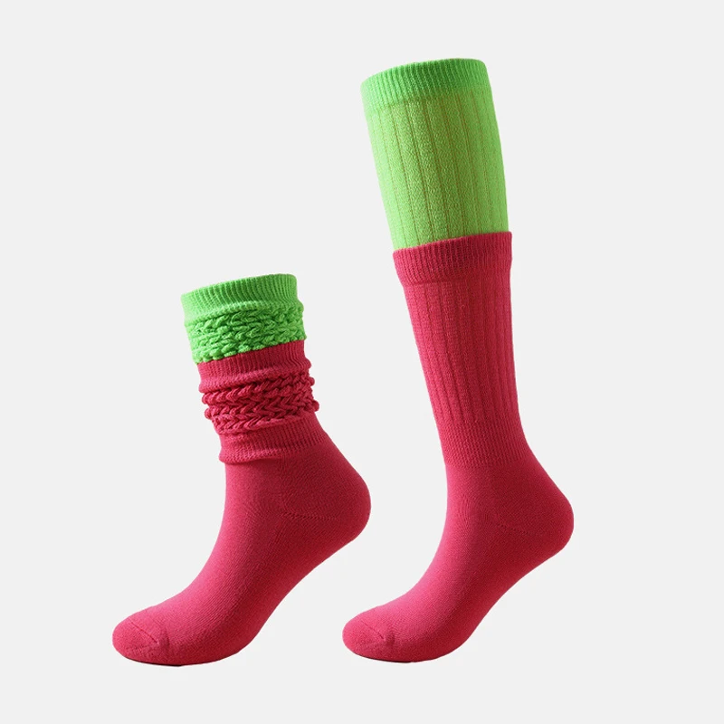 2021 Wholesale custom All Cotton Slouch socks two colors matched Cotton scrunch socks for women girls