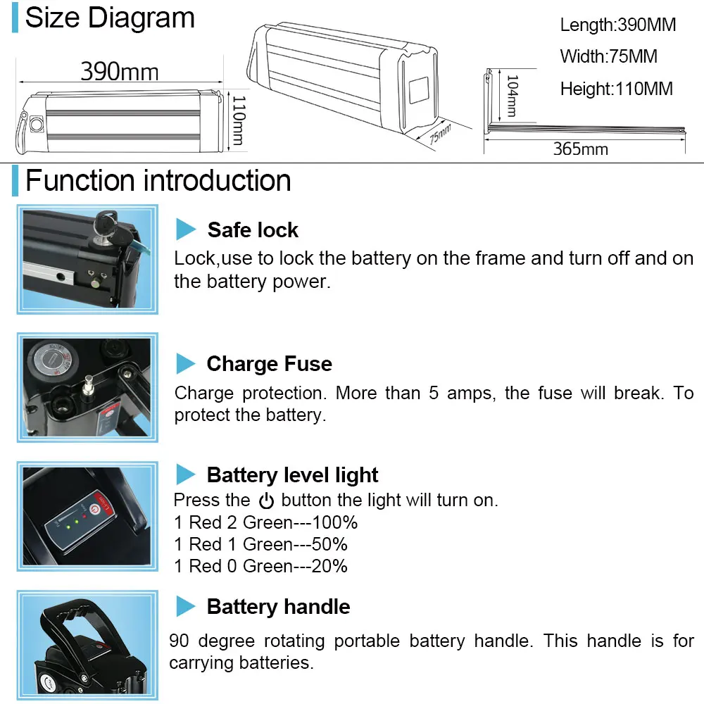 UPP Silver Fish Battery 24V 36V 48V 15AH 20AH 17.5AH Rechargeable Lithium Battery Pack For E Bike Electric Bicycle Motors