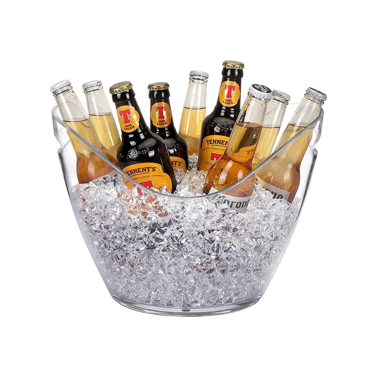 Plastic transparent ingot shape ice bucket AS/PP material party bar double handle champagne beer bucket for party With Logo