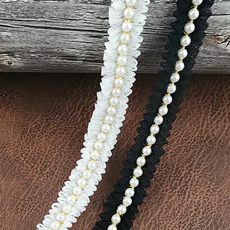 (1 Yard/Pack) 20mm Pearl Gold Line Decoration Lace Fabric Wrapping Gift Ribbons Crafts Material Accessories Handmade Wholesale