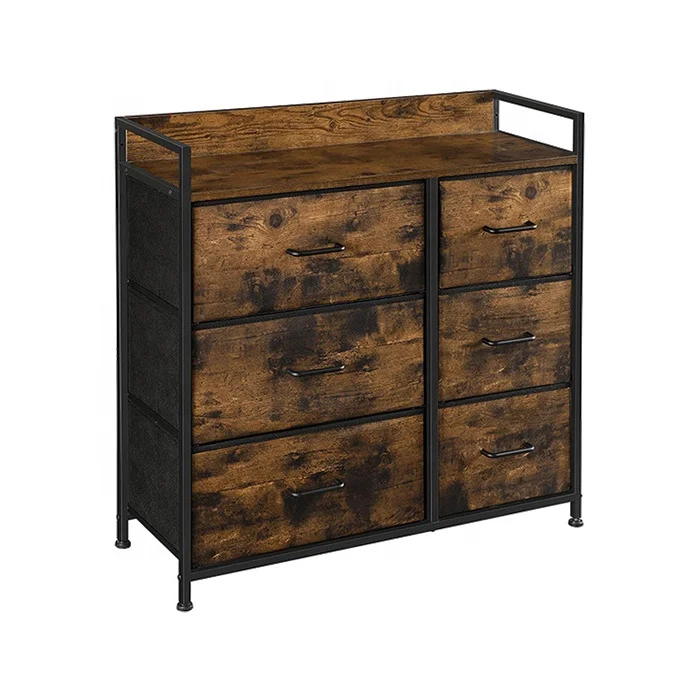 Closet Storage Dresser, 6 Fabric Drawers and Metal Frame with Handles, Rustic Brown