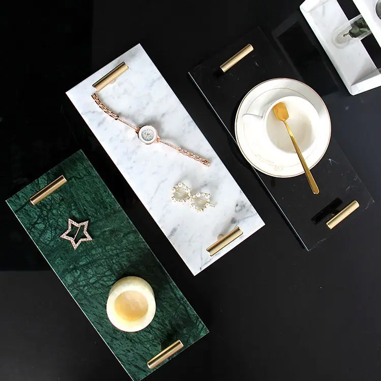 100% handmade rectangle marble jewelry/cake display serving tray for home decor and hotel