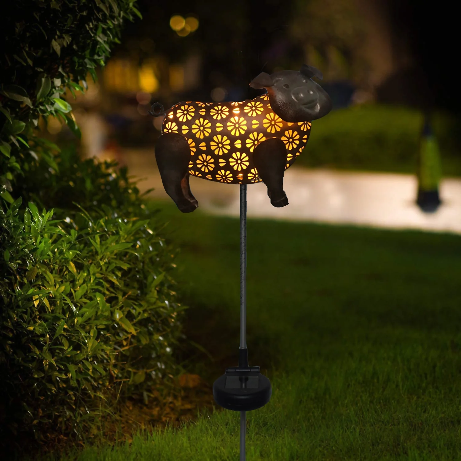 Iron Pig Craft Outdoor Weatherproof Metal Animals Solar Lawn Stake Led Light