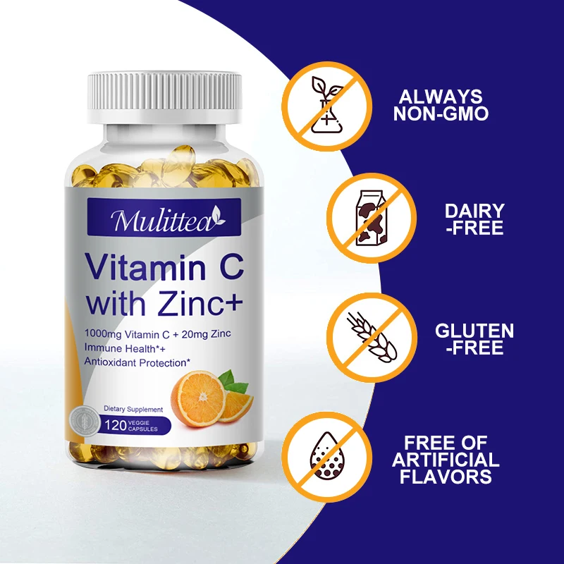 Hot Product 60pcs Vitamin C and Zinc Softgel Capsules Promote Collagen Synthesis and Improves Concentration Food Supplement