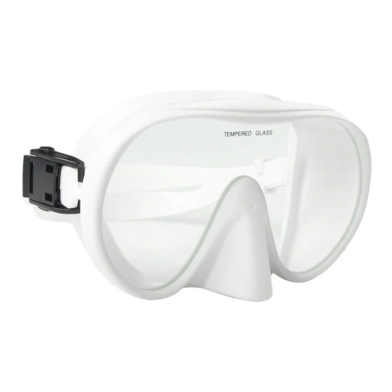 New arrival professional tempered glass single lens Frameless wide view anti fog snorkel scuba diving mask and soft snorkel
