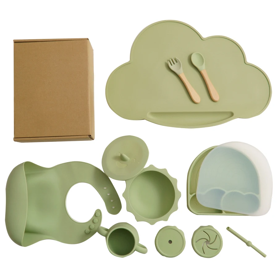 Food Safety Grade Rainbow Soft Silicone Baby Dinner Plate With Silicone Spoon Fork 3 Piece Tableware Set For Kids Toddlers