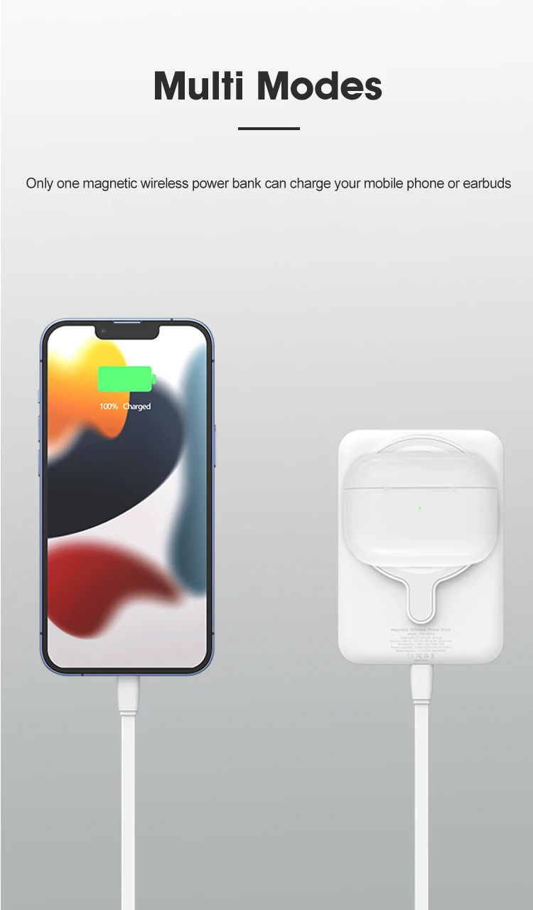 Super Slim Portable Max 15W 5000mAh Wireless Power Bank for iPhone Magnetic Power Bank