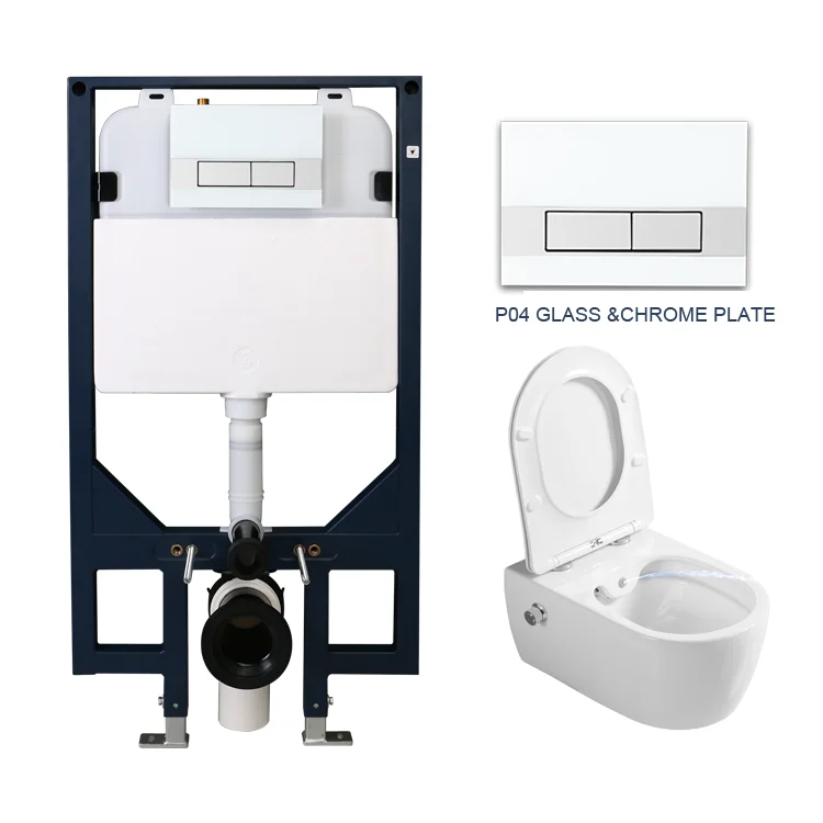 Wall Hung Toilet Concealed Cistern Push Button Rimless Wall Mounted Toilets With Bidet