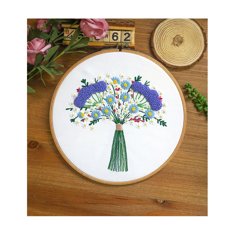 Xiurun  HOT Selling Handmade Embroidery Set Needlework Sewing Craft Purple Daisyflower DIY Embroidery Kits