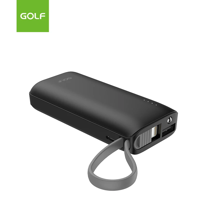 GOLF Certificated Wholesale Mini 18650 Battery Mobile Charger LED Display OEM Portable Slim Built In Cable 5000mAh Power Bank