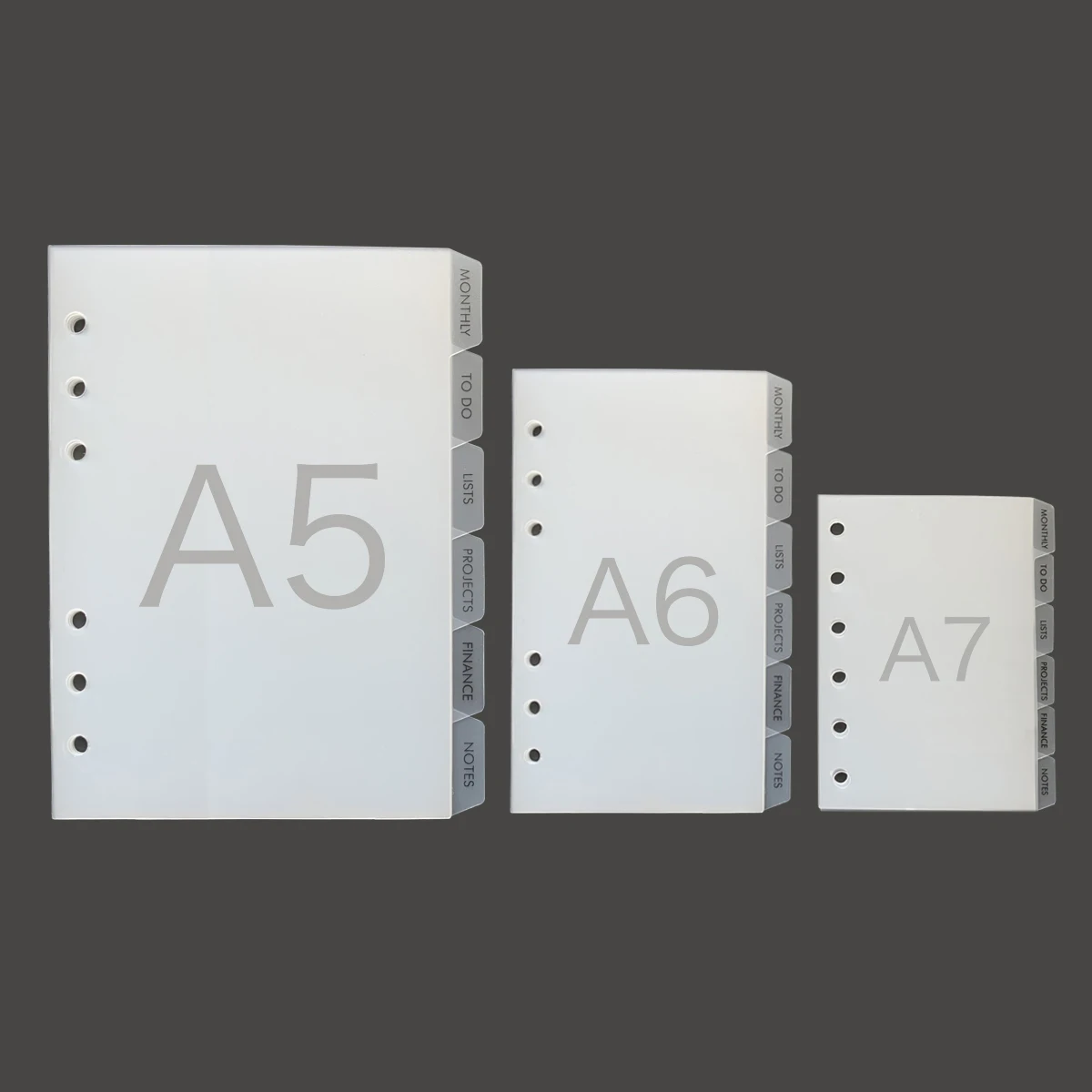 custom  a5/a6/a7 planner divider ,frost pp index pages with black print tab