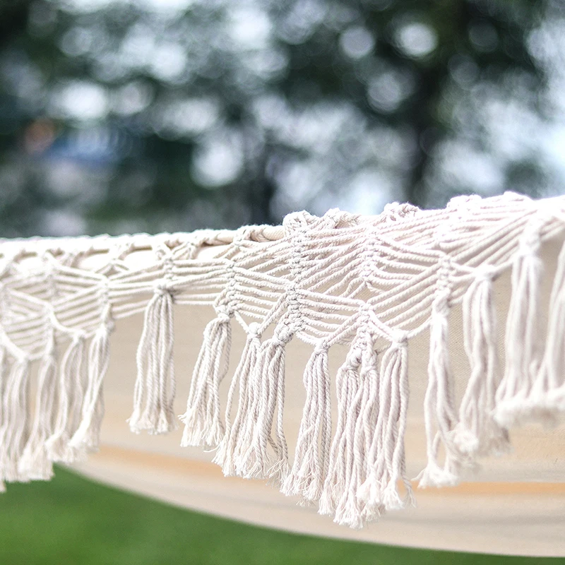 Двойной гамак с кисточками и подставкой, портативный садовый качели-гамак с краями бахромы