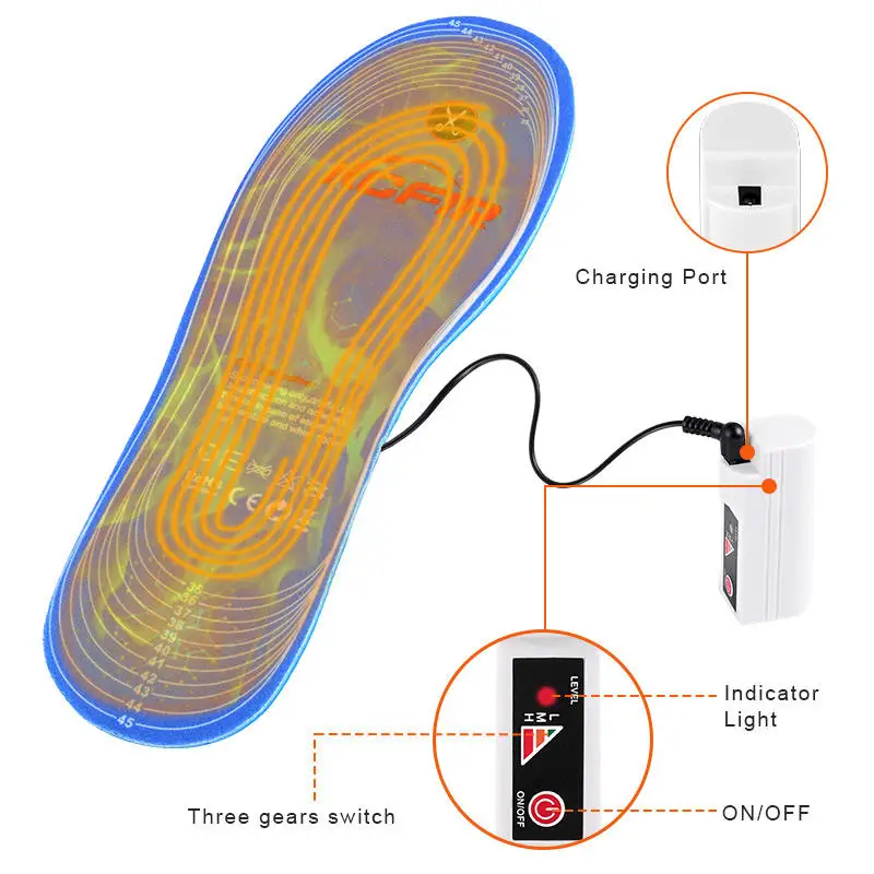 Usb Foot Warming Wireless Self Heating Three Level Temperature Regulation Heated Insoles For Winter Outdoor Sports