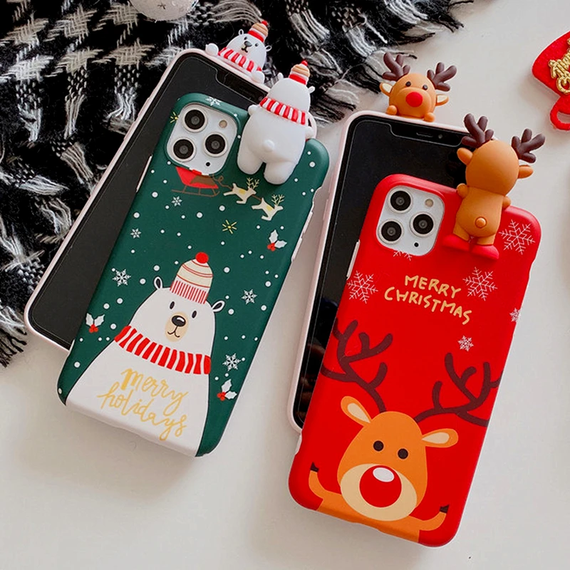 Рождество wapiti с забавным рисованным животным котенком веселой куклой и мягкий чехол для мобильного телефона iPhone 13 PRO MAX