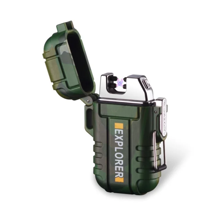 Factory Direct Sales Windproof Silent Lighter Outdoor Portable Waterproof Camouflage Double Charging USB Lighter