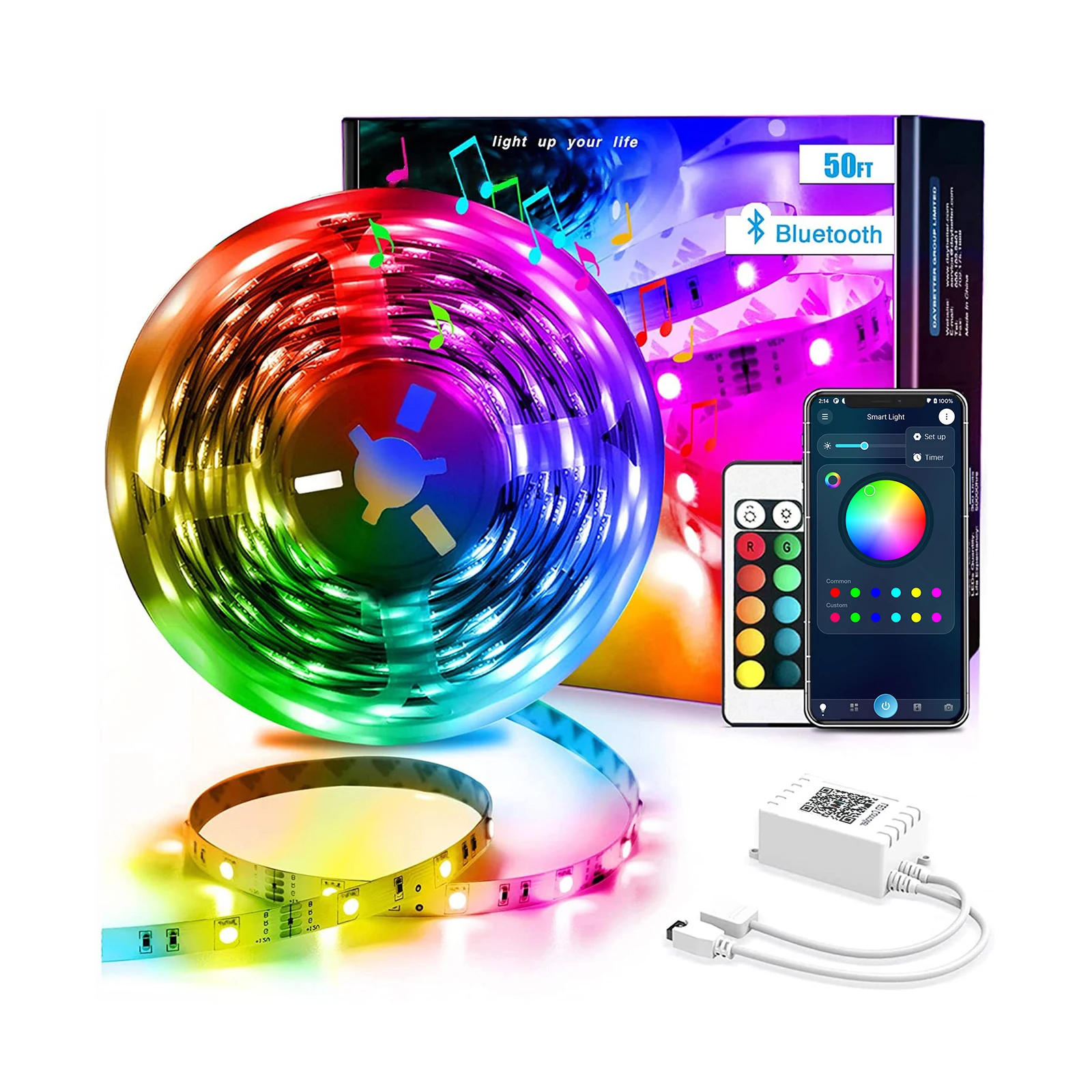 Лидер продаж 12 В 50 футов 15 м 5050 RGB Светодиодная лента музыкальная синхронизация меняющая цвет пульт дистанционного управления гибкая интеллектуальная светодиодная