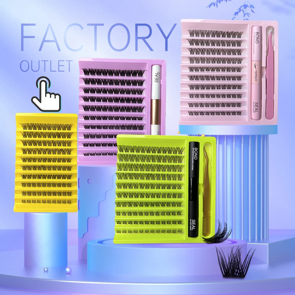 Yiernuo pre cut segmented lashes Wholesale diy lash extension kit bond and seal private label Individual cluster lashes kit