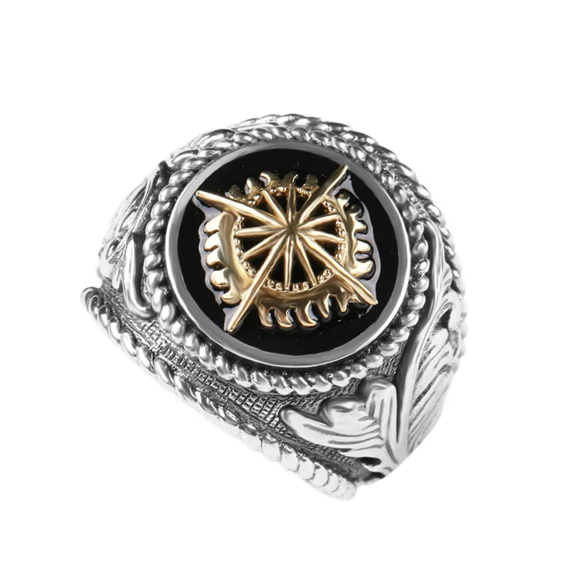 Guangzhou factory titanium steel gemstone agate ring for men and women GSR 001