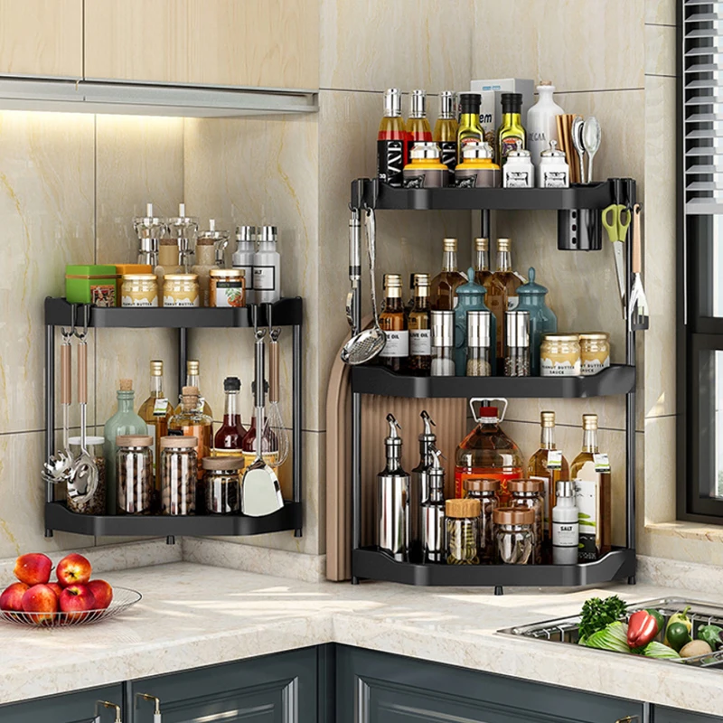 Kitchen countertop rack black double-layer rack chopstick tube seasoning jar can be hung on the wall can be a vertical shelf