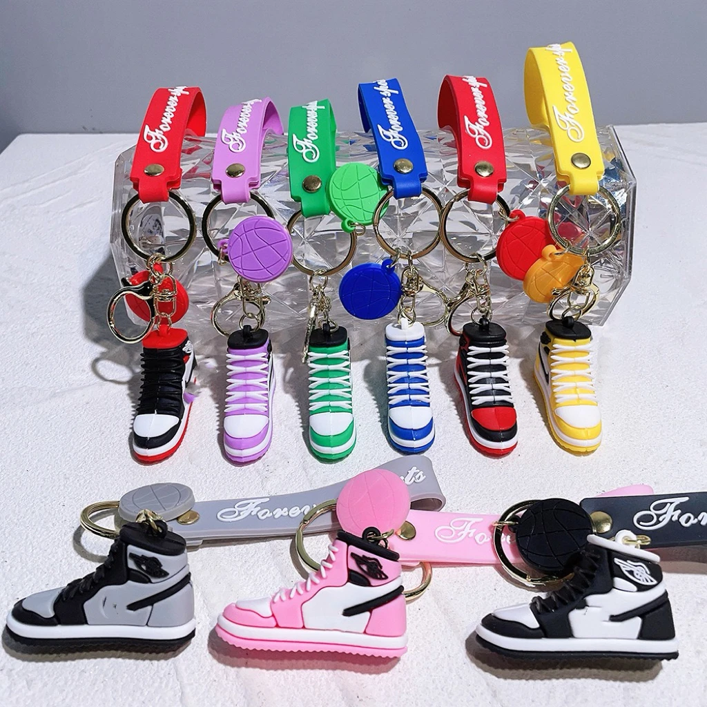 3D Cartoon rubber  basketball Sneaker shoe keychain cute custom silicon Anime keychain Kawaii car Bag pendant Keyring Key chain