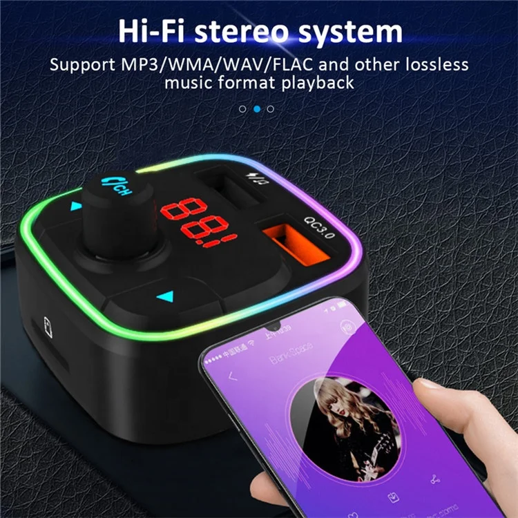 hot sale QC3.0 quick charger Siri Google voice assistant wireless handsfree kit music player BT5.0 car bluetooth fm transmitter