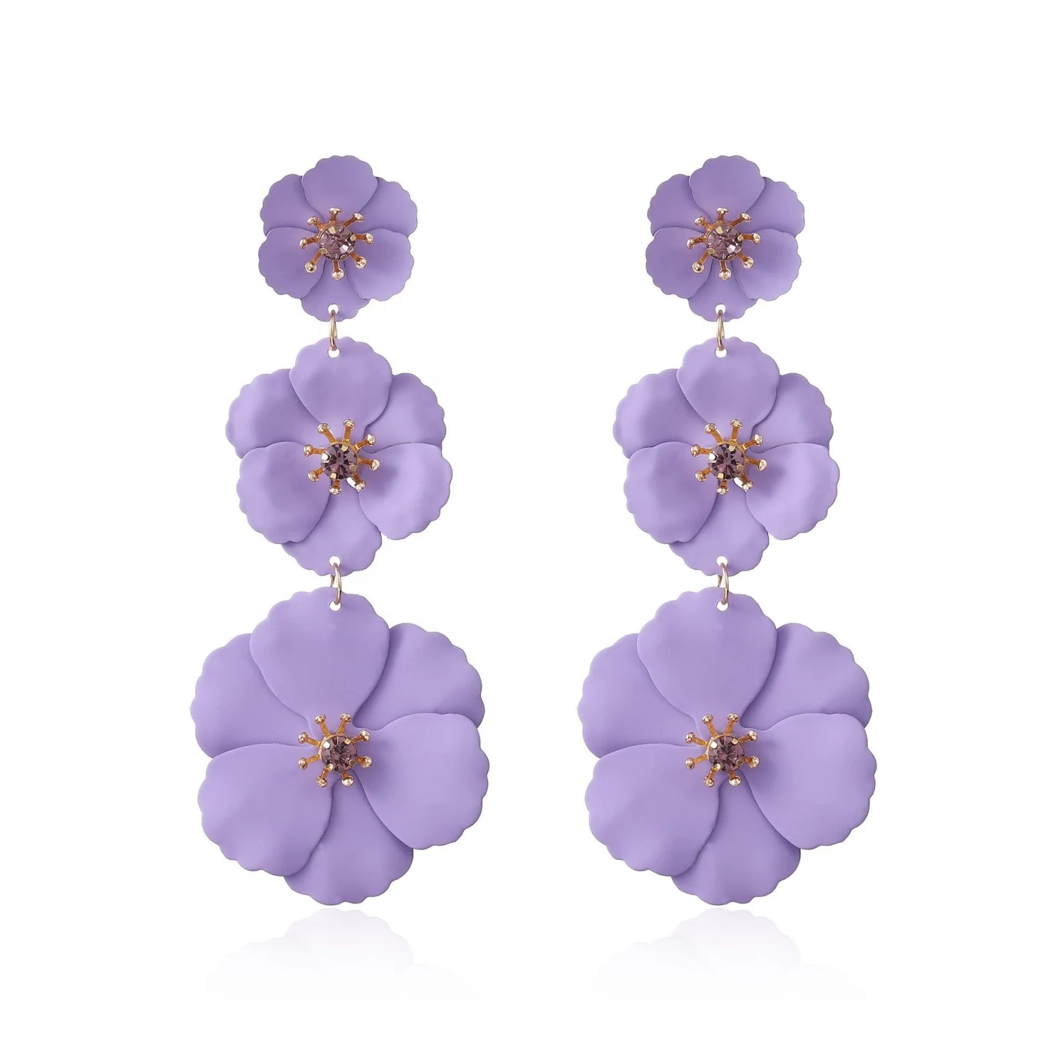Luxury Women Floral Dangle Earrings Fashion Rhinestone Ear Studs Colorful Three Flower Earrings