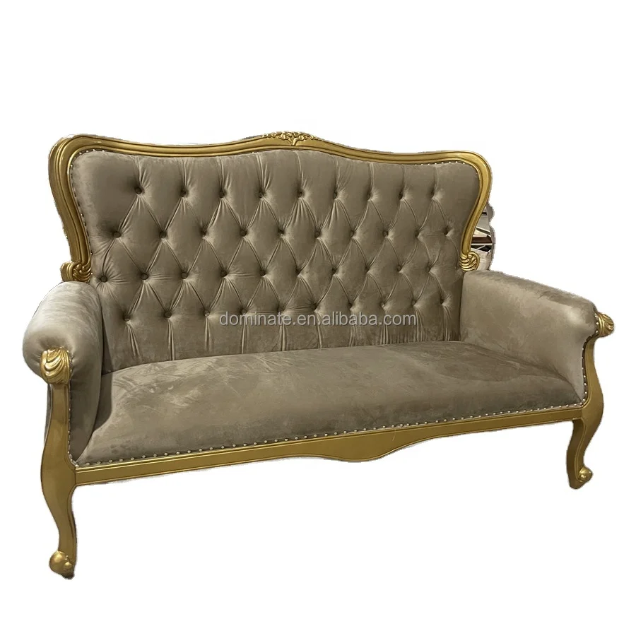 New style golden banquet velvet cloth backrest wooden pattern frame wedding hotel sofa chair