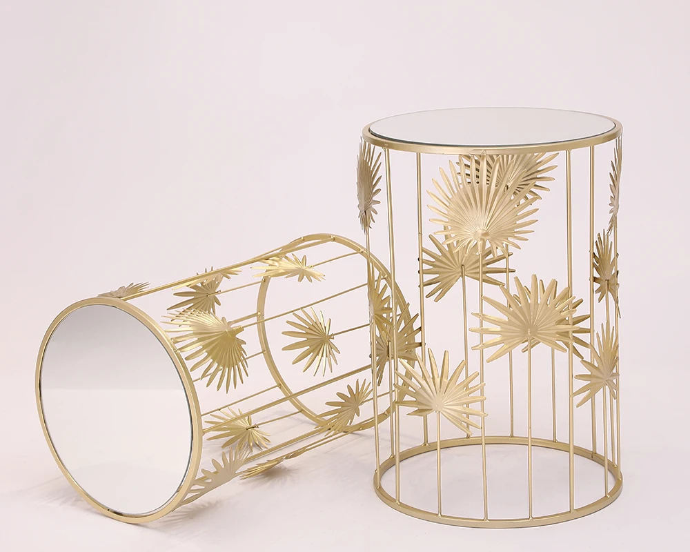 Metal decorative table top mirror flower design coffee table