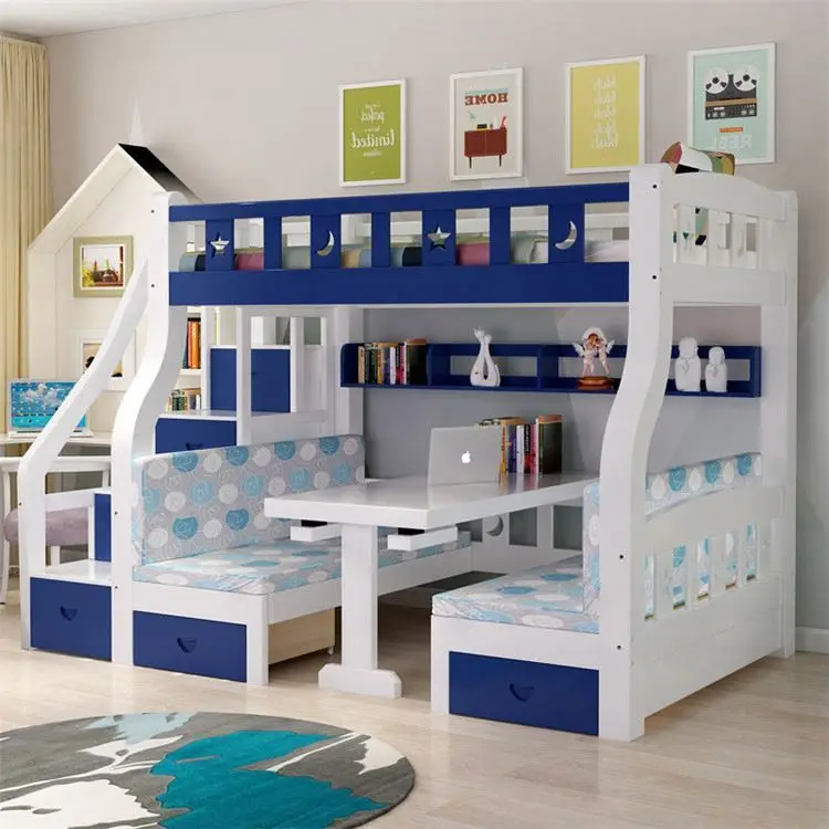 Kids Bunk Bed Solid Wooden Bedroom Furniture Folding Sofa Double Bed For  Children