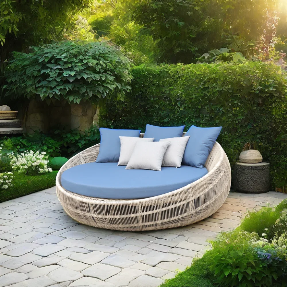 Круглый кушетка Foshan Darwin с подушками из быстросохнущей пены ротанга сад патио отель коммерческий проект уличный шезлонг