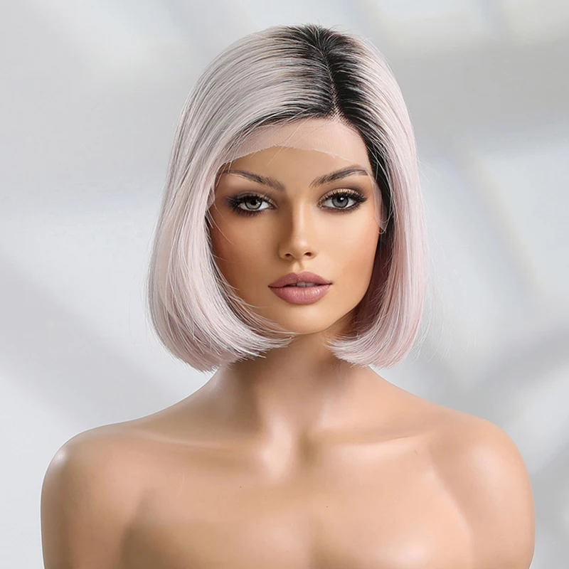 10 inch pink Virgin Hair Wigs Short bob straight wholesale 100% remy hair glueless wigs human hair lace front wig for women