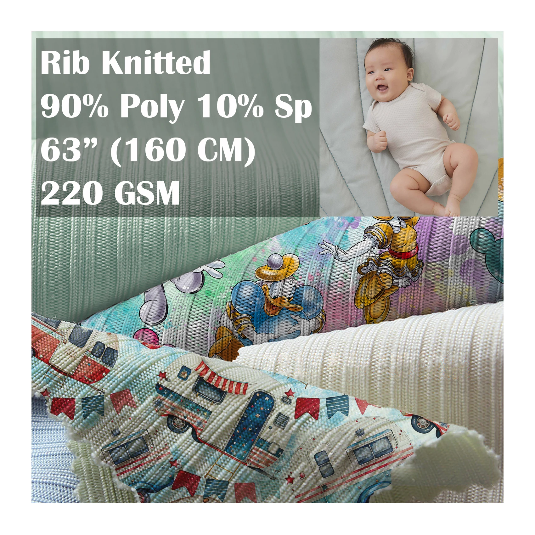 100% Polyester Rib Knit fabric Stretch knitting recycled fabric digital printing custom print for Dress and Garment