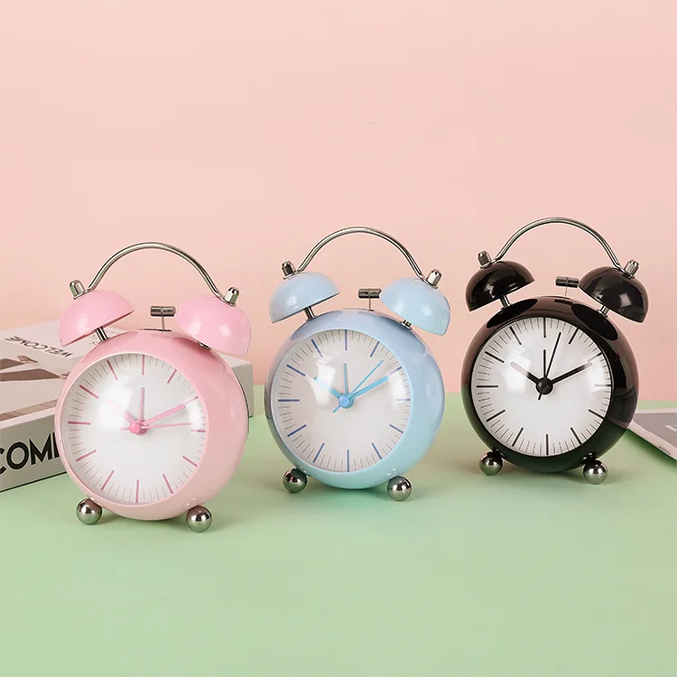 Cute Japanese Minimalist Metal Alarm Clock for Kids with Night Light