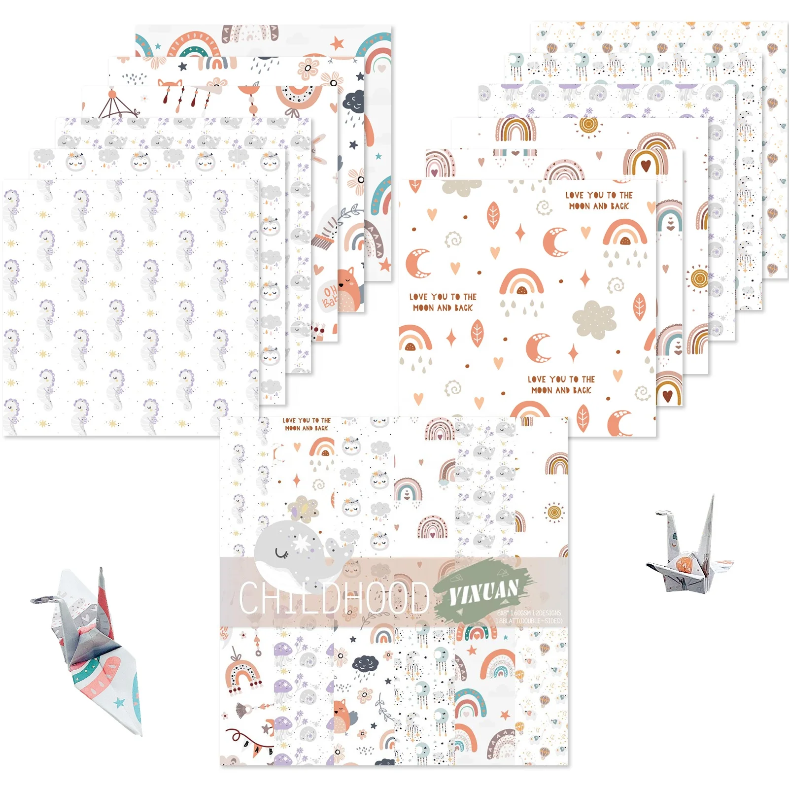 18 Sheets 160g/8'x8' Pattern Paper Double-side Printing Background Paper Craft Scrapbook Paper Cutting Dies Decoration